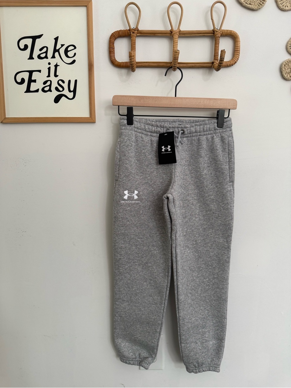 Under Armour- NWT - YS - gray sweatpants with embroidered UA logo